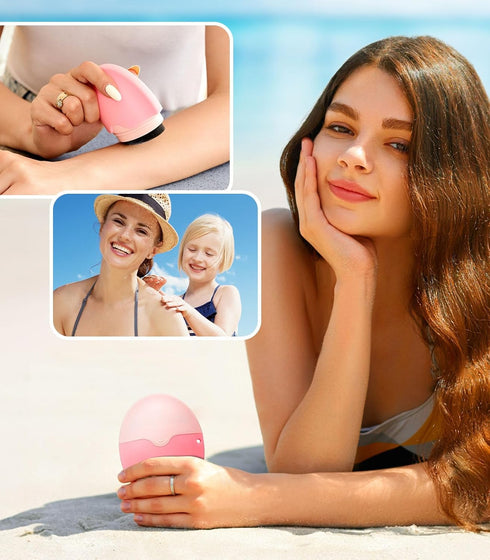 Sunscreen Applicator for Kids, Roll on Sponge Applicator for Sunscreen, Sunblock Buddy Brush Set, Pink