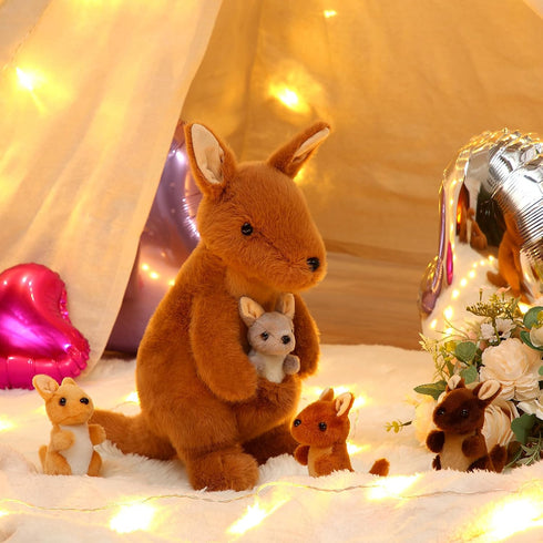5 12 Inch Mommy 4 Arrowbash Pcs Kangaroo Stuffed Animals, Stuffed Kangaroo Plush Toy with Babies Insides, Kangaroos