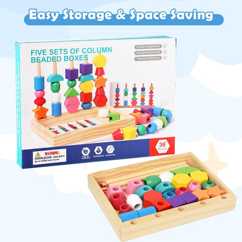 Montessori Bead Sequencing Set for Kids, Wooden Lacing Beads Toys for Toddlers, Educational Gifts for 2-5 Years Old