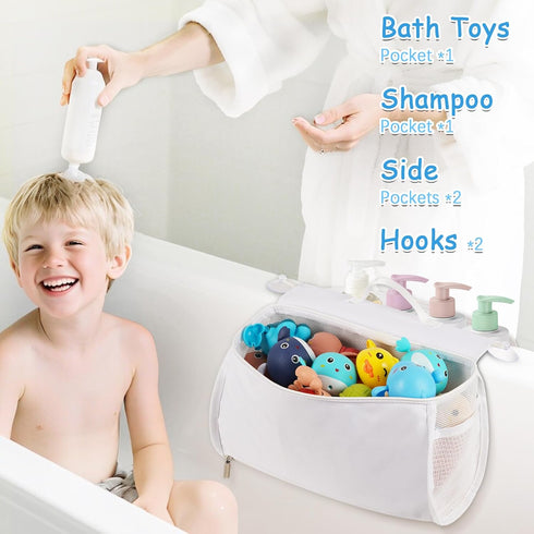 2 Saddle Shape Bath Toy Organizer, Compartments Wide Opening Mesh Bath Tub Toy Storage for Easy Access to Toys, Side