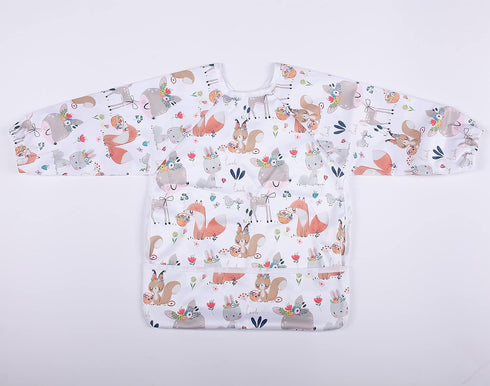 Baby Bib Sleeved Shirt with Pocket for Toddler Ages 1-3 (Deers Rabbits)