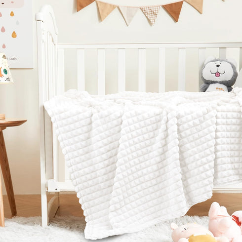 HOMRITAR Baby Blanket for Boys Girls, Fleece Super Soft Plush Cozy Toddler Blanket with Square 3D Jacquard Grid Design