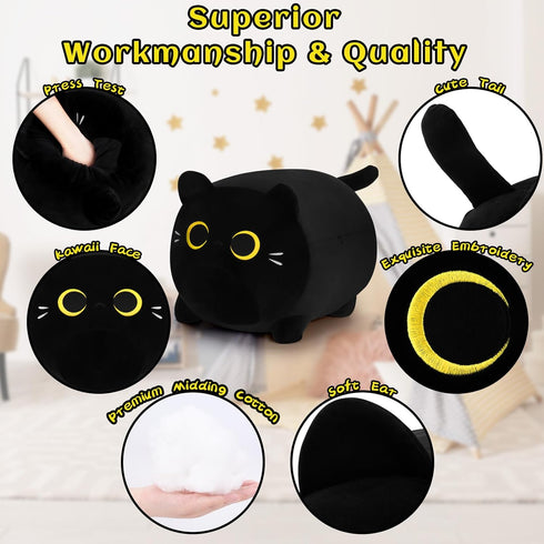 16'' Black Cat Plush Pillows, Cute Plush Cat Stuffed Animals, Birthday Gift for Kids Girls