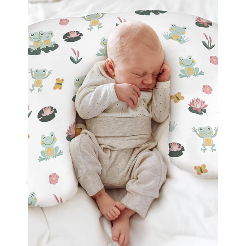 Cute Frogs Family Baby Nursing Pillow Covers for Boy Girl Green Frogs Butterflies Lilies Pond Nursery Pillow Slipcover