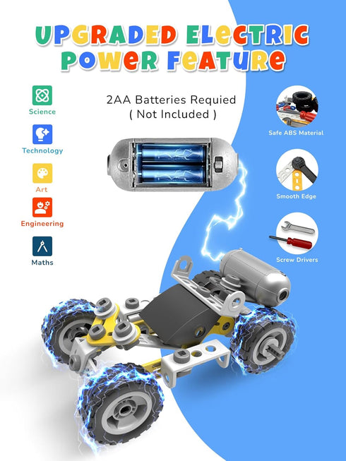 STEM Toys for Boys Age 5-8, 10 in 1 Electric Building Toys for Kids, Educational Racing Construction Kit