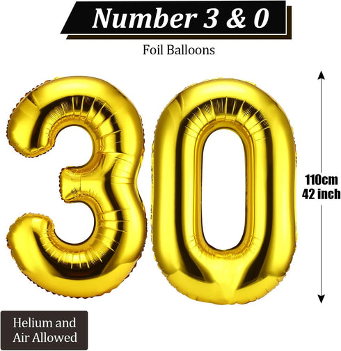 Gejoy 40 Inch Number 30 Balloons - Jumbo Foil Giant Balloons for 30th Birthday Party Decorations (Gold)
