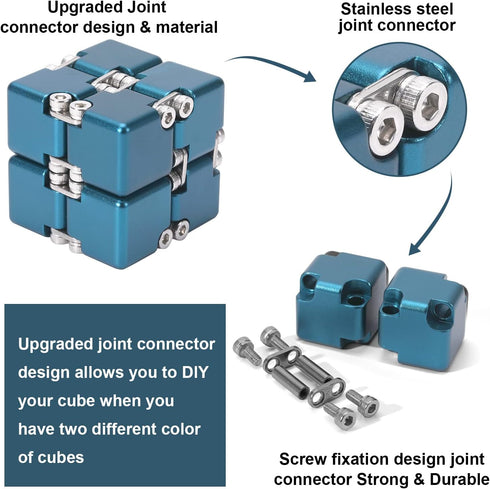 Aluminum Alloy Metal Infinity Cube Fidget Toy (6 Colors) - Stress Relief for Kids and Adults