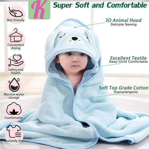 4 Pack 31.5x31.5 kmilro Baby Hooded Towels Unisex Bath Essentials in Coral Fleece Super Soft Absorbent Baby Towels