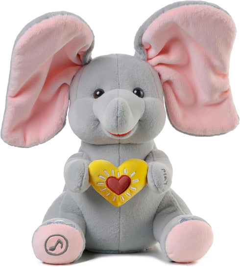 eJog Pup Peek a Boo Elephant Toy, Interactive Singing Plush Elephant Toy with Flapping