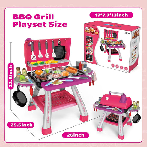 Set, Playset AuroTops Pink Kitchen Toy Kids Grill with Smoke, Sound & Light, Little Chef Play,Cooking Interactive Toys