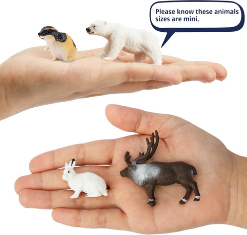 Toymany 14PCS Tiny Polar Animal Figurines, Plastic Arctic Animal Figure Set includes Polar Bear,Caribou,Penguin,Walrus, Wolf Figures, Cake Toppers Christmas Party Birthday Toy Gift for Kids Toddlers