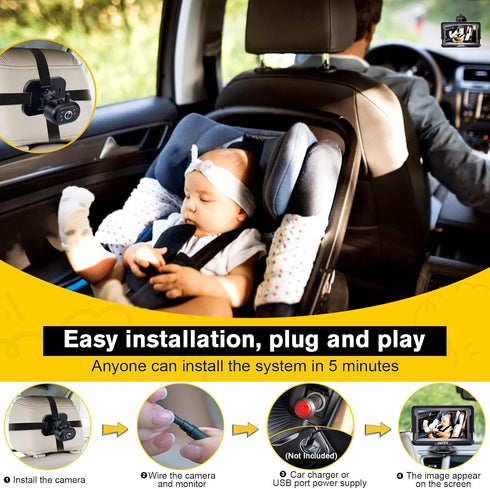 AMTIFO 2Mins 360 Baby Car Camera Easy Install: Clear Night Vision Plug-Play Backseat Camera Rotation Rear Facing Car