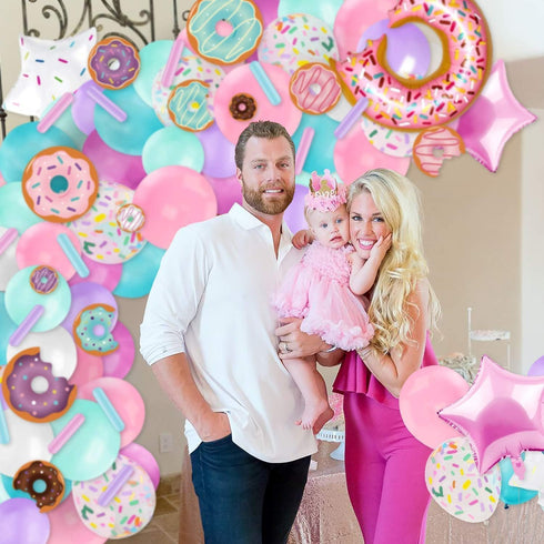 Levfla 100 PCS Donut Balloons Garland, Pastel Decoration Kits for Kids Birthday Party, Photo Props
