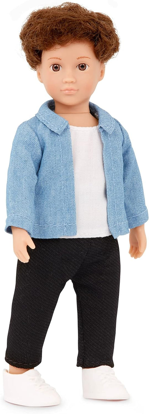 Lori Mini Boy Doll & Toy Living Room Furniture Set – 6-inch Doll with Sofa, Armchair, Coffee Table, Rug, Plants