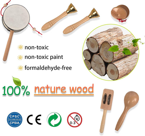 Set 1-3, Set Wooden Musical Instruments for Toddlers Natural Wood Percussion Instruments Xylophone Gift for Girls Boys