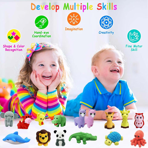 Kaemi 64Pcs Animal Erasers for Kids, 3D Puzzle Erasers, Bulk Pets Toys for Party Favors and Games