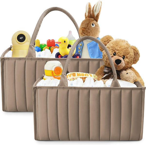 SWEET DOLPHIN 2-Pack Quilted Diaper Caddy Organizer Premium Puffer Style Nursery Storage