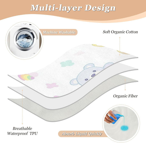 siphylline 52" 34" Cartoon Cute Colorful Teddy Bear Extra Large Resuable Potty Training Pee Pad Soft Absorbent Pads