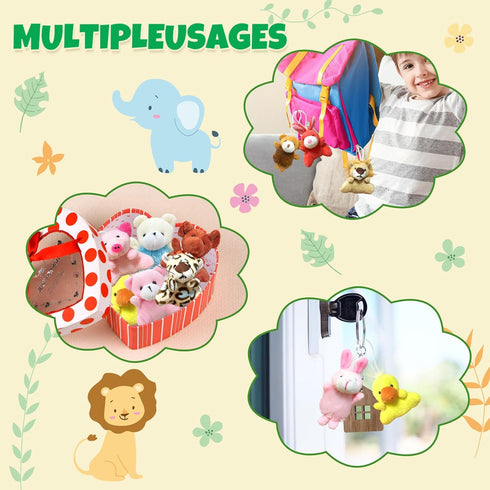 32Pcs Mini Plush Animals Toy Set - Assortment Bulk Stuffed Keychain Party Favors for Kids