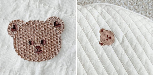 MOJUN 33.5" Baby White Bear Embroidered Play Mat, Cotton Crawling Mat, Detachable Washable Floor Rug Soft Kids Room