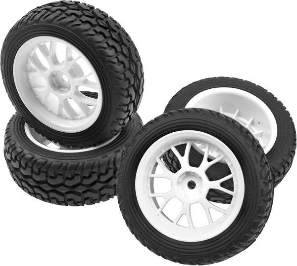 OD 75mm/2.95'' Rubber Tires & Plastic Wheel Rims, 12mm Hex for Traxxas HSP Tamiya 1/10 On-Road Cars