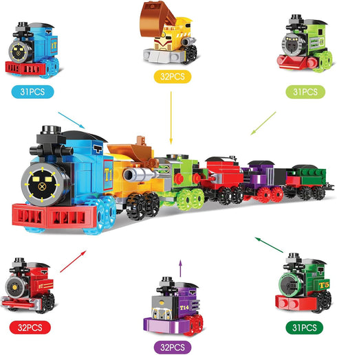 Sets, 12PCS 6 1 Sets, Mini Building Block Vehicle Train Toys Building Blocks, in STEM Toys Eggs Building Party Favors