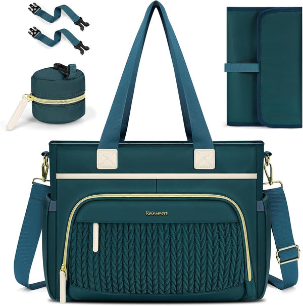 RAINSMORE Diaper Bag Tote, Large Diaper Baby Bag Waterproof Multifunctional Diaper Bag