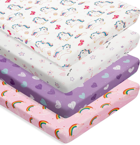 Jola's House 4 Pack Soft Baby Girl N Play Sheets for Mini Crib Mattress