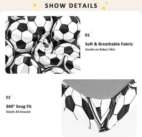 CZXW 52" 28" Soccer Balls Black White Crib Sheets Fitted x Natural Cotton Soft & Breathable for Baby Crib Mattress