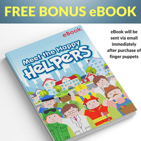 Happy Helpers Finger Puppets 12-Piece Set - Teach Neighborhood Characters, Free Bonus E-Book for Families