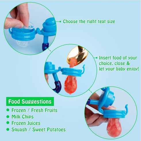 Baby Fruit Feeder/Food Feeder Pacifier for Babies (2 Pack) - HAOBAOBEI Mesh Teethers in Appetite Stimulating Colors