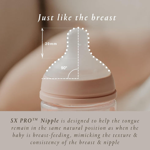 Suavinex Bonhomia 3 Pack Glass Baby Bottle with SX PRO Silicone Nipple, Anti Colic for Breastfed Babies, Pink/Beige