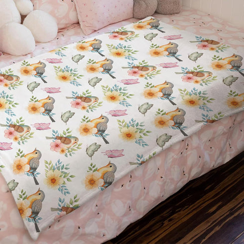 Watercolor Birds Butterfly Flowers Toddler Baby Blanket for Boys Girls, Spring Floral Swaddle Blankets for Infant