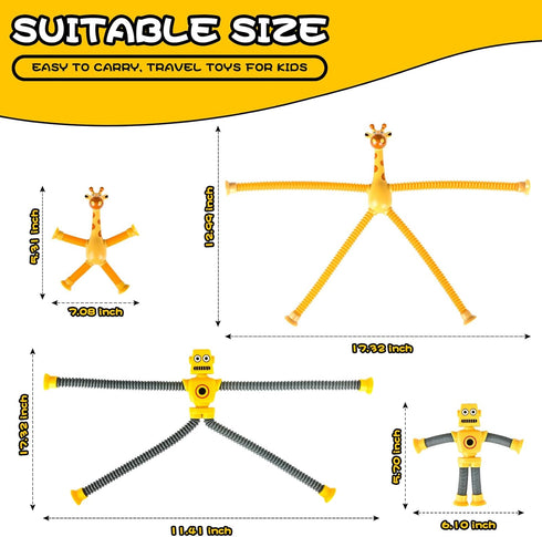 8pc 3 4 5 6 7 8, Robot Giraffe Sensory Travel Toys for Toddlers Boy Ages Airplane Activities Suction Autism Pop Tube