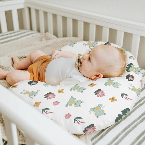 Cute Frogs Family Baby Nursing Pillow Covers for Boy Girl Green Frogs Butterflies Lilies Pond Nursery Pillow Slipcover