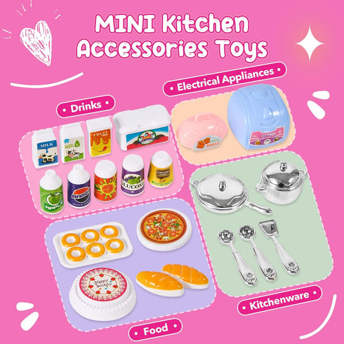 Mastom Playset 3 4 5 6 Kitchen for Girls, Pretend Play Kitchen Toy for Dolls with Lights Sounds & Accessories, Gifts