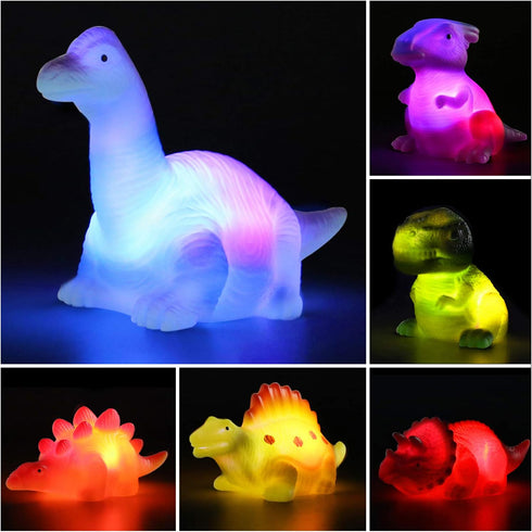 6 Packs Light-Up Floating Dinosaur Bath Toys Set for Baby Toddler, Great Water Bathtub Shower Pool Toy
