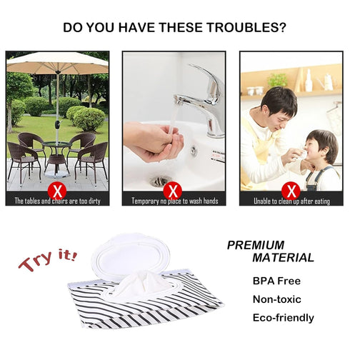 Portable Wet Wipe Pouch, Reusable Refillable Baby Travel Wipes Holder & Case, Lightweight Flushable Diaper Wipes