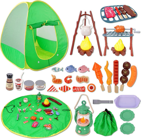 Camping Set Toys with Pop up Play Tent Indoor Outdoor Pretend Camping