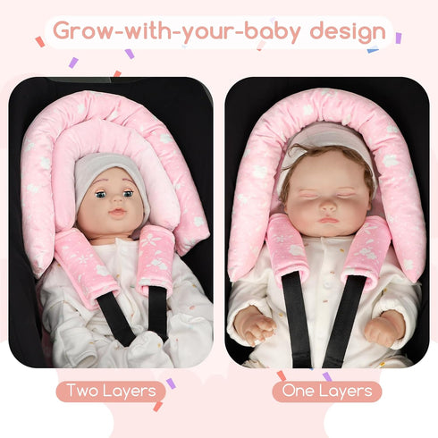 2 1 Infant Car Seat Insert & Strap Cover for Baby Girls, in Carseat Head Support Newborn, Ultra Soft Car Seat Cushion