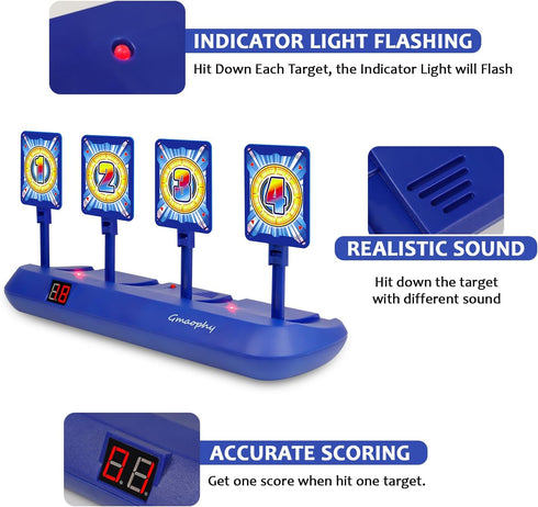 GMAOPHY Digital Targets with Foam Dart Toy Blaster, 4 Auto Reset Electronic Scoring Toys, Birthday/Christmas Gift for