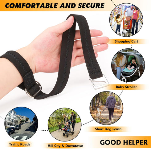 Baby Stroller Safety Wrist Strap or Short Leash for Dog, Black