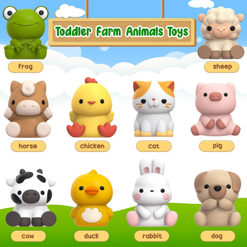 Learning Toy for Toddlers 1-3, 10 Farm Animal Toys & Barns, Montessori Educational Sensory Gift