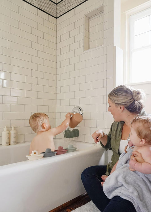 mushie Stackable Bath Boats Toy (Rustic) | Floating Bathtub Toys for Baby & Toddler, Set of 5