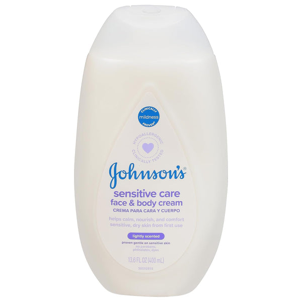 Johnson's , Sensitive Care Baby Face & Body Cream Lightly Scented, 13.6 Fl