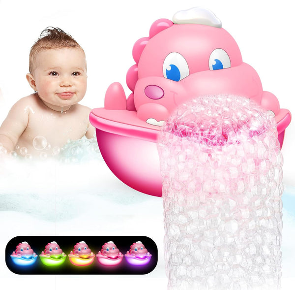 Light Up Bath Toys, Dinosaur Bath Bubble Machine with Colourful Light for Kids Ages 1-5, Birthday Gift