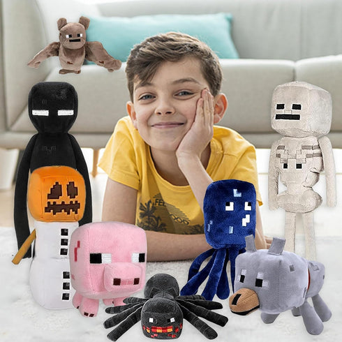 8Pack Game Plush Snow Golem, Enderman, Baby Wolf, Baby Pig, Spider, Bat, Skeleton Shooter, Squid Stuffed Animals Toys,