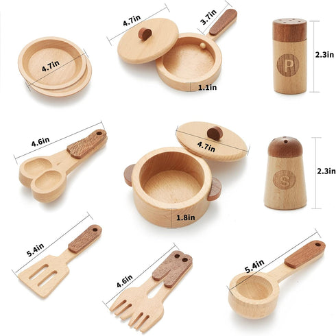 WHOHOLL Wooden Kitchen Sets for Kids, Play Kitchen Accessories, Toddler Cooking Toys Ages 3-5, Montessori Tools Gifts