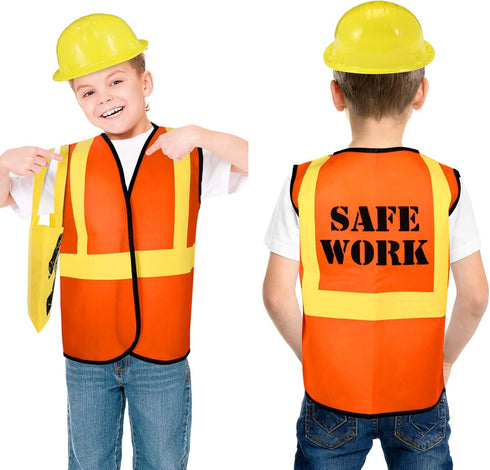 Gejoy 48 Pcs Kids Construction Birthday Party Supplies Kids Construction Hats and Vests Worker Costume Role Play Tote