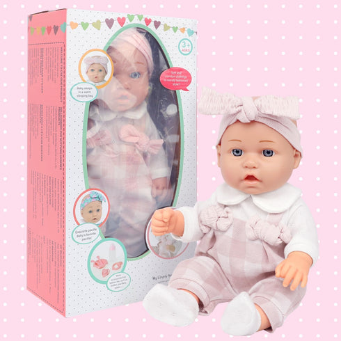 12" Playset 6 12 Inch Ecore Fun Baby Doll and Clothes Accessories - Pcs Doll with Pink Romper Outfit, Headband, Socks